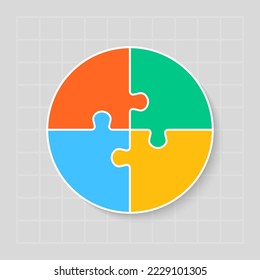 infografía del diagrama de rompecabezas de cuatro pasos. Negocio, idea, concepto de flujo. Círculo de plantilla para 4 opciones, partes, procesos. Gráfico informativo de la cronología de Jigsaw. Se puede utilizar para procesos, presentaciones