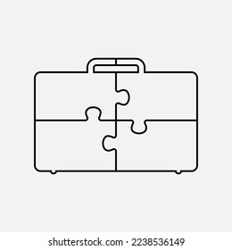 infografía del diagrama de rompecabezas de cuatro pasos. Negocio, idea, concepto de flujo. Maleta de silueta de plantilla para 4 opciones, partes, procesos. Gráfico informativo de la cronología de Jigsaw. Se puede utilizar para procesos, presentaciones