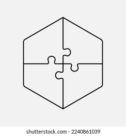 Four steps puzzle diagram infographic. Business, idea, flow concept. Template hexagon for 4 options, parts, processes. Jigsaw timeline info graphic. Can be used for process, presentation