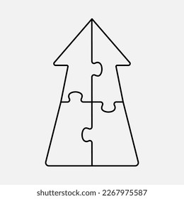 Four steps puzzle diagram infographic. Business, idea, flow concept. Template silhouette arrow for 4 options, parts, processes. Jigsaw timeline info graphic. Can be used for process, presentation