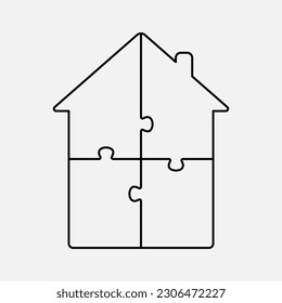 Four steps puzzle diagram infographic. Business, idea, flow concept. Template silhouette house for 4 options, parts, processes. Jigsaw timeline info graphic. Can be used for process, presentation