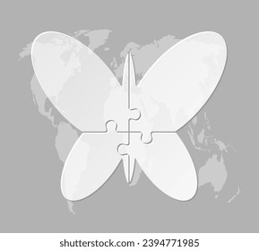 infografía del diagrama de rompecabezas de cuatro pasos. Negocio, idea, concepto de flujo. Mariposa de plantilla para 4 opciones, piezas, procesos. Gráfico informativo de la cronología de Jigsaw. Se puede utilizar para la presentación de procesos
