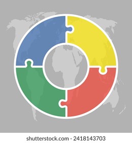 Four steps puzzle diagram infographic. Business, idea, flow concept. Template silhouette for 4 options, parts, processes. Jigsaw timeline info graphic. Can be used for process, presentation