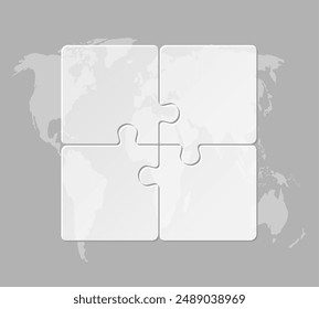 Four steps puzzle diagram infographic. Business, idea, flow concept. Template silhouette square for 4 options, parts, processes. Jigsaw timeline info graphic. Can be used for process, presentation