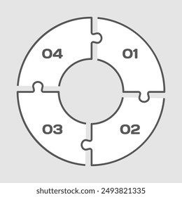 Infografía del diagrama de puzzle de cuatro pasos. Negocio, idea, concepto de flujo. Silueta de Plantilla para 4 opciones, piezas, procesos. Gráfico de información de línea de tiempo de Jigsaw. Puede ser utilizado para el proceso, presentación