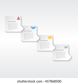 four steps sequence infographic layout concept white paper style vector illustration