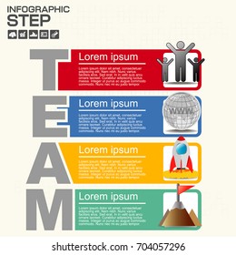 Four steps of TEAM infographics report, template, chart, scheme. Vector.