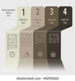 Four steps timeline objects. Abstract folded shape with shadows. Place for text inside shape. Vector illustration.