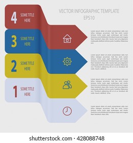 Four steps timeline objects. Infographic template. Abstract folded shape with shadows. Place for text inside shape. Vector illustration.