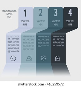 Four steps timeline objects paper template. Abstract folded shape with shadows. Place for text inside . Vector illustration.