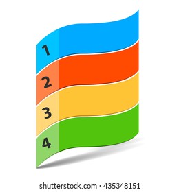 Four steps timeline objects. Wavy flag shape with numbers. Place for customer text. Shadow below objects. Vector illustration.