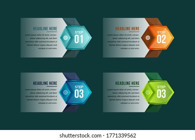 four steps use blue, green, and orange colors. modern vector illustration 3D. Gradient Paper Cut Infographic template with hexagon with arrows. business, presentations, web design, diagrams, workflow 