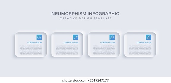 Four steps vector infographic design template with small icons and place for data. Neumorphism style white infographic template