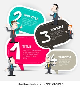 Four Steps Vector Infographic Layout with Paper Labels and Businessmen Set