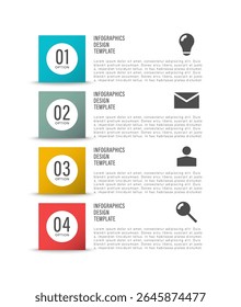 Modelo vertical infográfico de quatro etapas com números e texto.