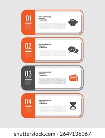 Modelo de infográfico vertical de quatro etapas com ícones de negócios. Layout de infográfico para slides de apresentação
