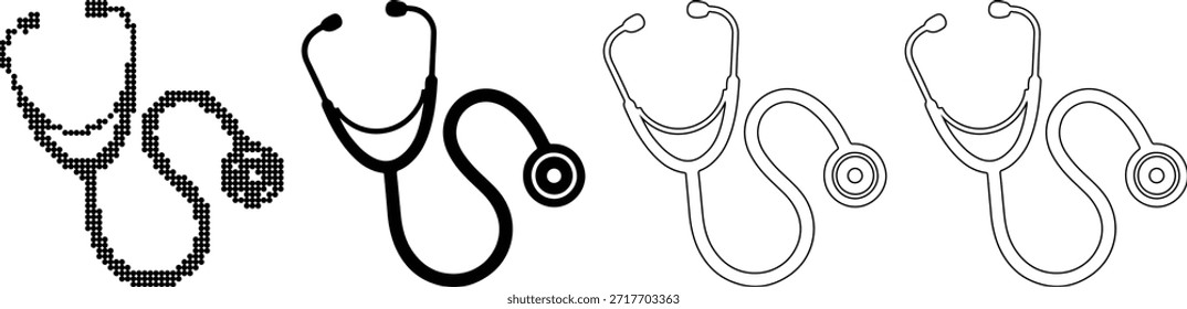 Four stethoscope hand made vector designs isolated on transparent background