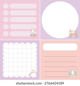 Four sticky notes design of cute cat with playground theme