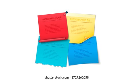 Four sticky notes for infographic. Template for data visualization and presentation.