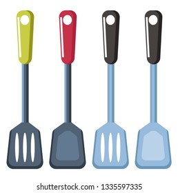 Four Stirring spatulas to mix the food in different shapes vector color drawing or illustration.