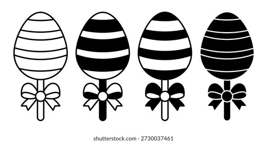 Cuatro huevos de Pascua rayados con arcos