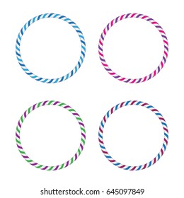 Four striped gymnastic hoops. Sports equipment. Vector illustration.