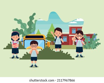 four students in classroom characters