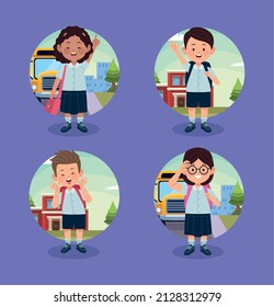 four students group characters scene