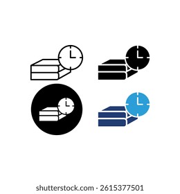 four study clock icons related to the concept of time and books. depicts the theme of time management in the context of studying or reading. easy to edit eps file.