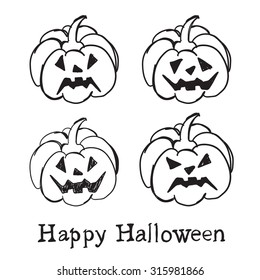 Four Style Decorative Black Pumpkins for Halloween. Vector illustration.