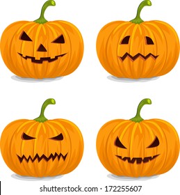 Four Style Decorative Yellow Pumpkins for Halloween 
