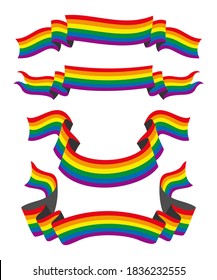 Four Style Ribbons of Rainbow Flag for the LGBT People.