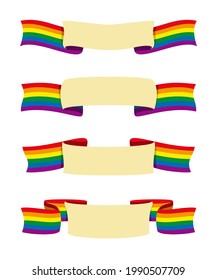 Four Style Ribbons of Rainbow Flag Banner with Empty Space for Word for the LGBT Activity.