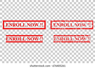 Four Style of Rubber Stamp Effect - Enroll Now, at Tranparent Effect Background