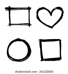 four style square heart and round black grunge frame vector