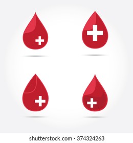 four styles of blood drop with red cross logo