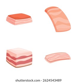 Four styles of cartoon bacon, perfect for foodrelated graphics and menus