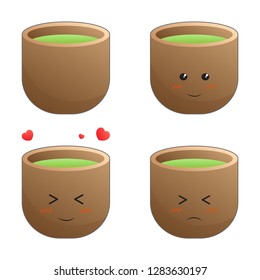 four styles of cup of green tea cartoon object, vector illustrator