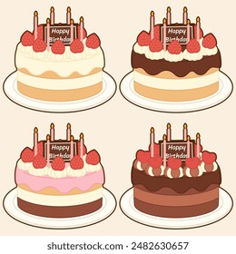 four styles of cute happy birthday pound cake, vector illustration