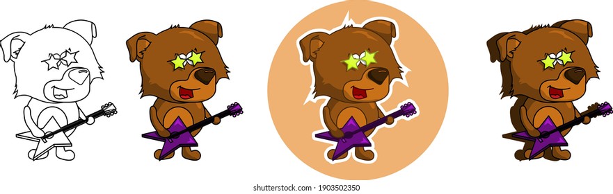 four styles of cute little dog,with a guitar