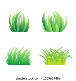 four styles of gradient green grass cartoon object on white background, vector illustration