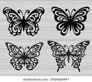 Four styles of Mystical Butterfly Vector for laser cutting or printing on products 