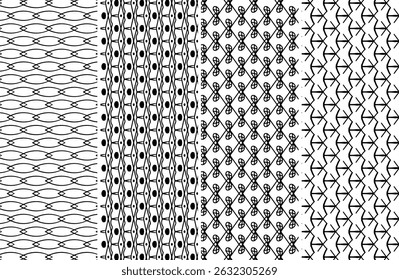 Four stylish geometric patterns ideal for textile design, website backgrounds, or any creative project needing a subtle yet sophisticated texture.