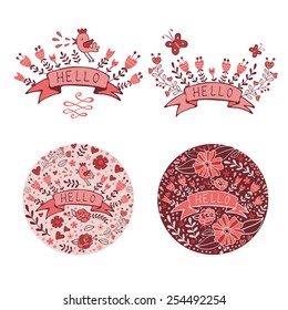 Four stylish hello banners. Romantic floral elements in vector format