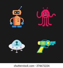 four stylish space icons