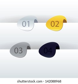 Four stylized arrows for presentation or website. Four marks with numbers in different colors. Sizable and editable vector buttons.