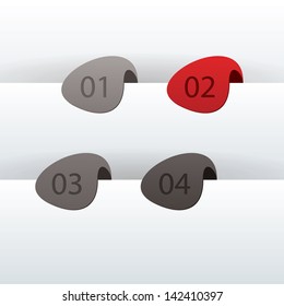 Four stylized arrows for presentation or website. Four marks with numbers in different colors. Sizable and editable vector buttons.