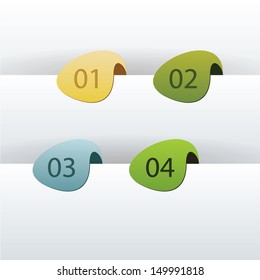 Four stylized arrows for presentation or website. Four marks with numbers in different colors. Sizable and editable vector buttons.