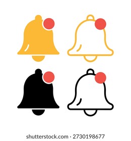 Quatro ícones de sino estilizados com acentos de ponto vermelho para notificações