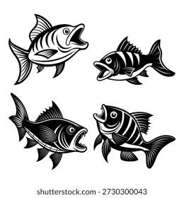 Cuatro peces negros estilizados con la boca abierta marina acuática